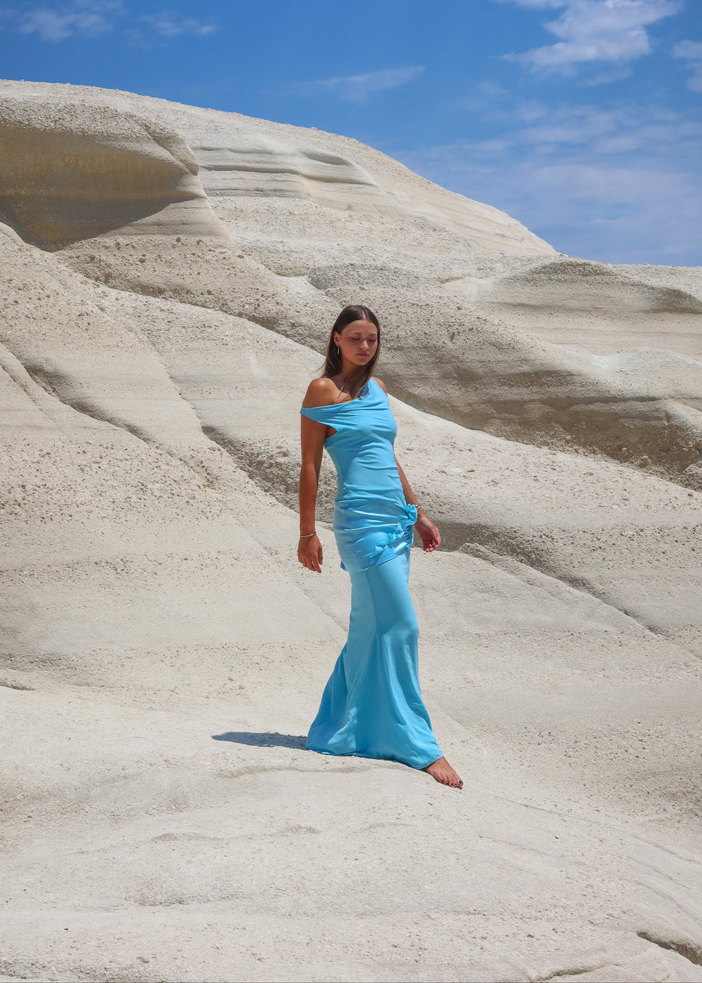 Juliet Silk Maxi Skirt (Aqua Blue)