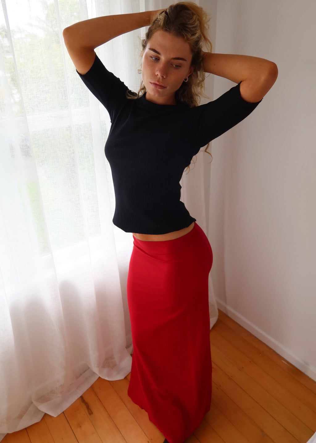 Juliet Silk Maxi Skirt (Haute Red)